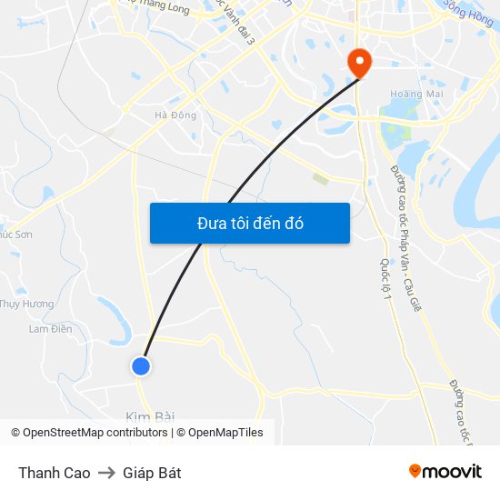 Thanh Cao to Giáp Bát map