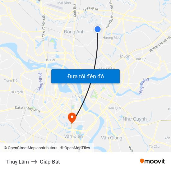 Thuỵ Lâm to Giáp Bát map