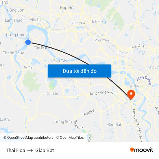 Thái Hòa to Giáp Bát map