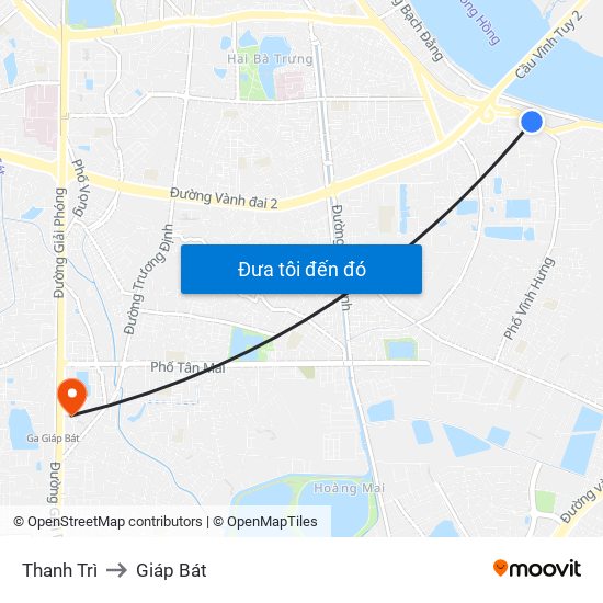 Thanh Trì to Giáp Bát map