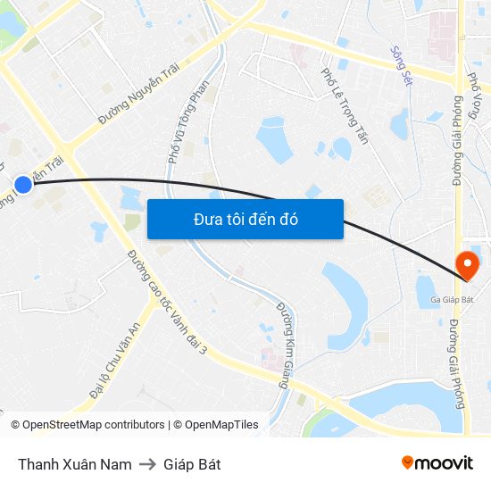 Thanh Xuân Nam to Giáp Bát map