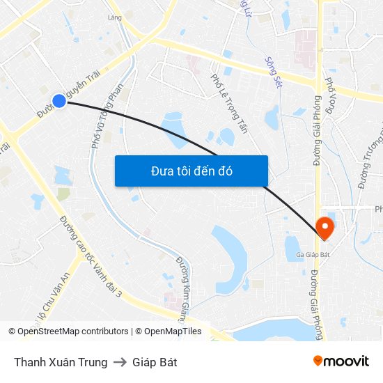 Thanh Xuân Trung to Giáp Bát map