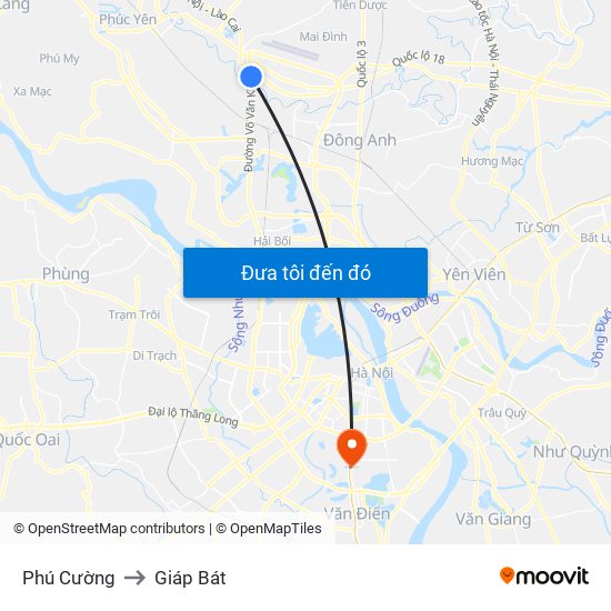 Phú Cường to Giáp Bát map