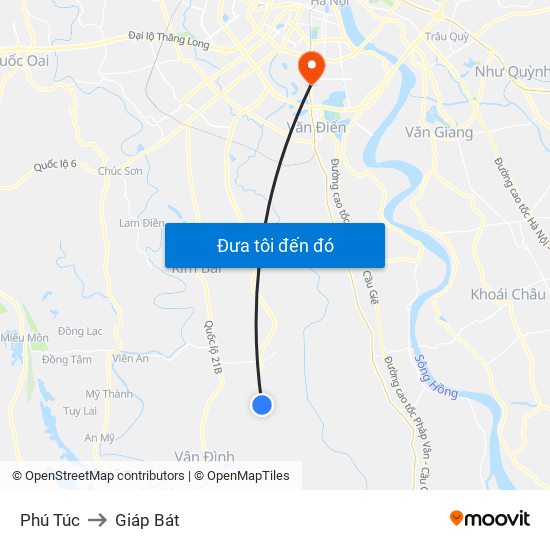 Phú Túc to Giáp Bát map