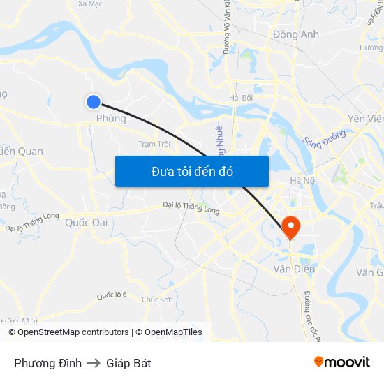 Phương Đình to Giáp Bát map