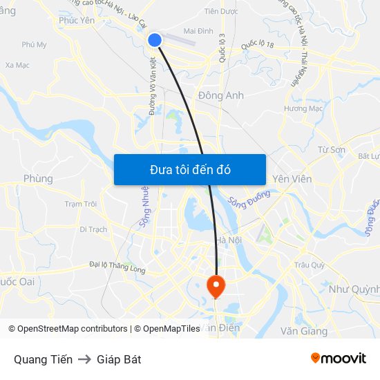 Quang Tiến to Giáp Bát map