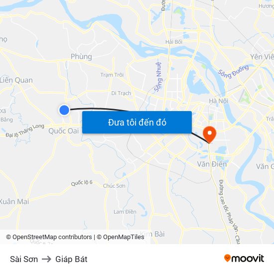 Sài Sơn to Giáp Bát map