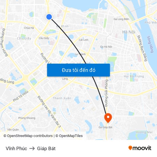 Vĩnh Phúc to Giáp Bát map