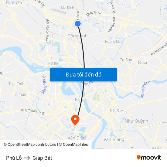 Phù Lỗ to Giáp Bát map