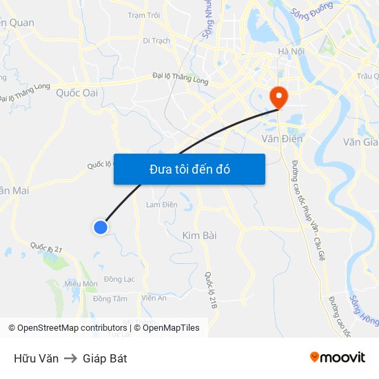 Hữu Văn to Giáp Bát map
