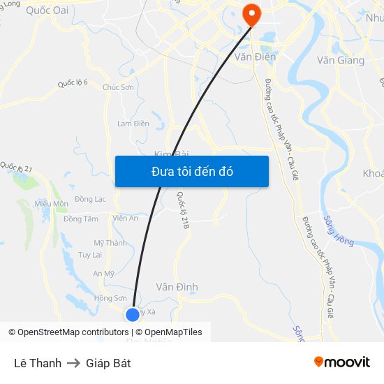 Lê Thanh to Giáp Bát map