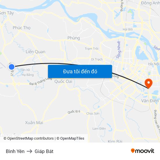 Bình Yên to Giáp Bát map