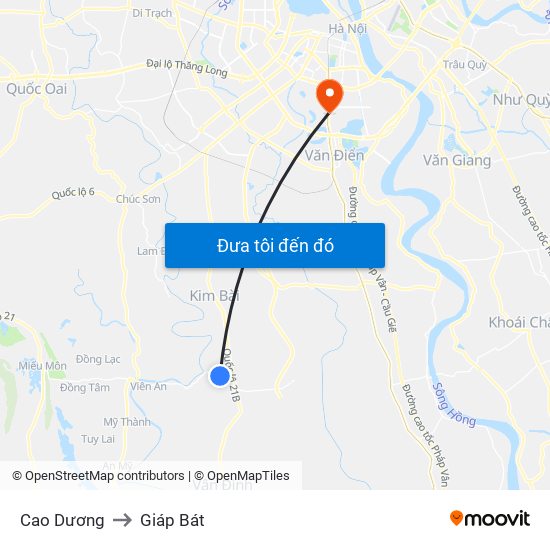 Cao Dương to Giáp Bát map