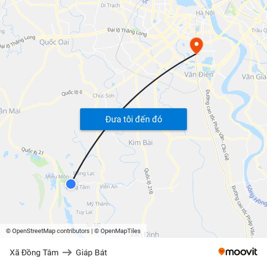 Xã Đồng Tâm to Giáp Bát map