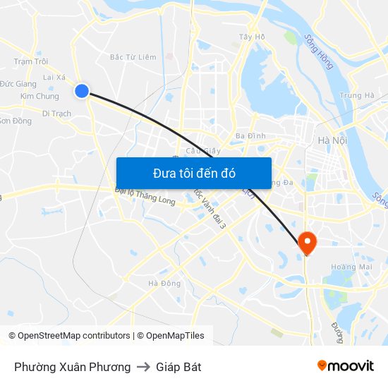 Phường Xuân Phương to Giáp Bát map