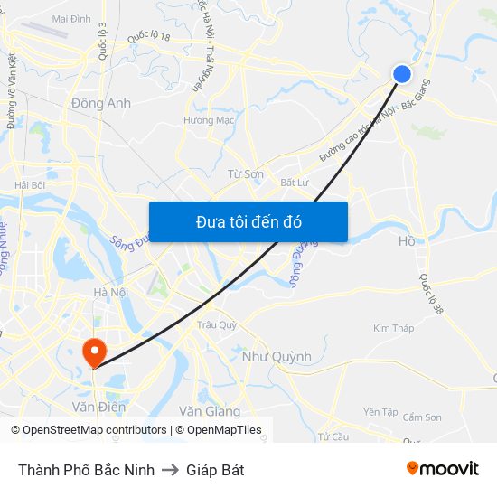 Thành Phố Bắc Ninh to Giáp Bát map