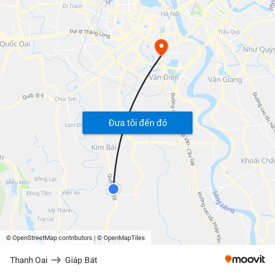 Thanh Oai to Giáp Bát map