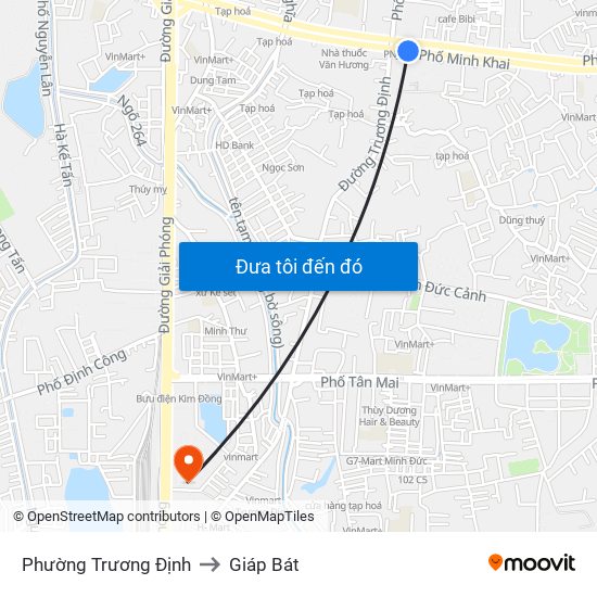 Phường Trương Định to Giáp Bát map