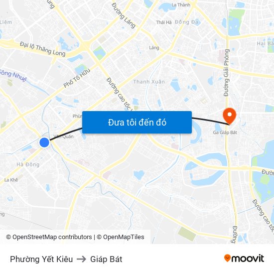 Phường Yết Kiêu to Giáp Bát map