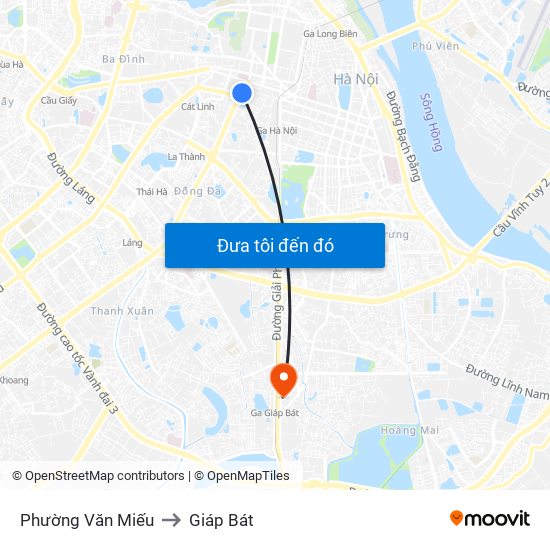 Phường Văn Miếu to Giáp Bát map