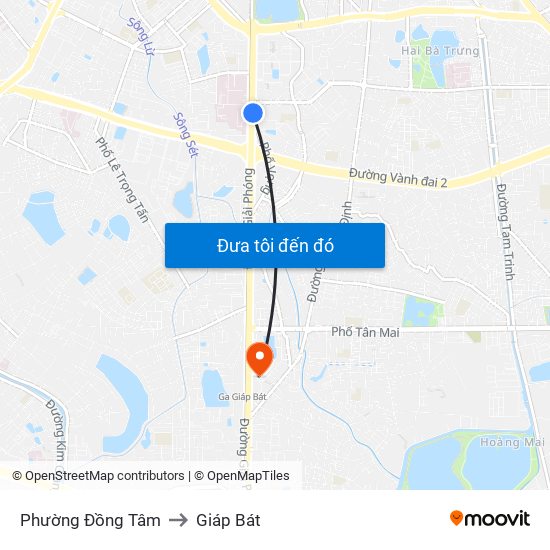 Phường Đồng Tâm to Giáp Bát map