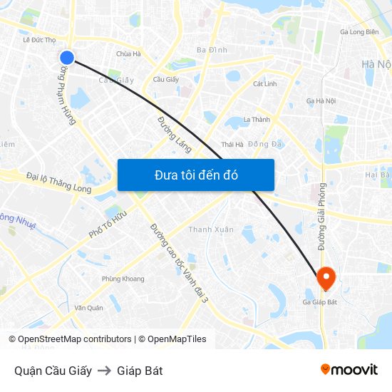 Quận Cầu Giấy to Giáp Bát map