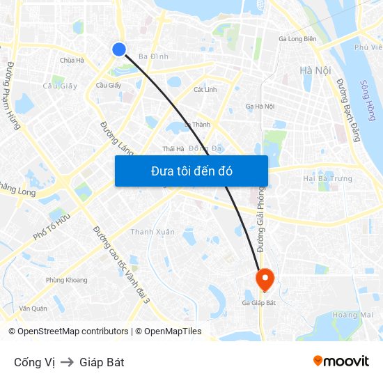 Cống Vị to Giáp Bát map