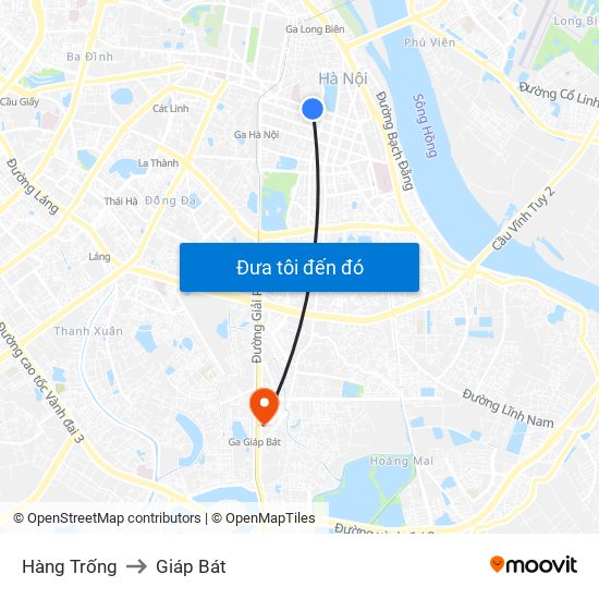 Hàng Trống to Giáp Bát map