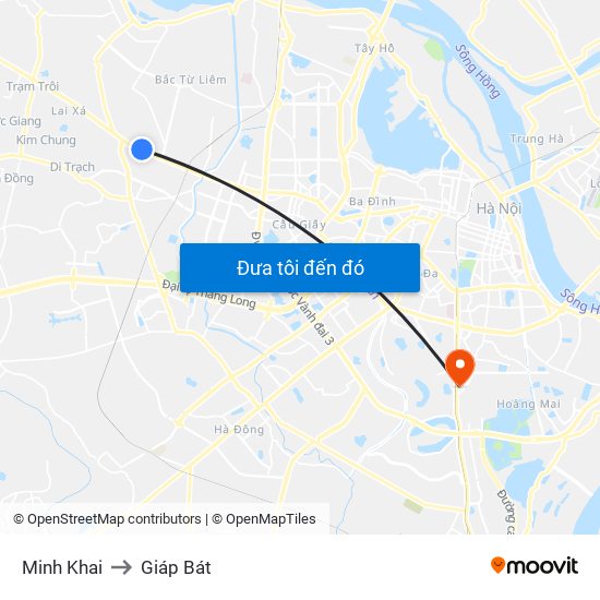 Minh Khai to Giáp Bát map
