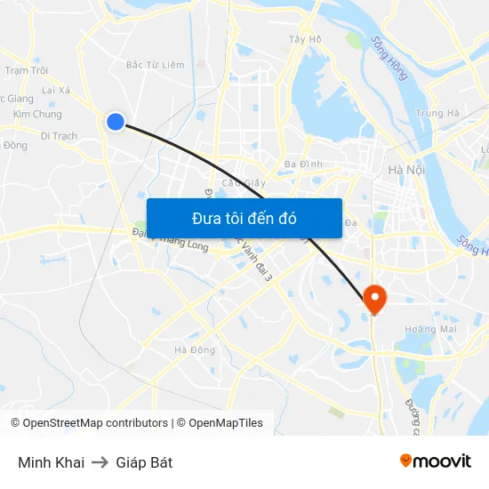 Minh Khai to Giáp Bát map