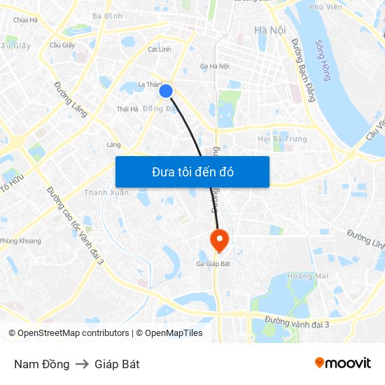 Nam Đồng to Giáp Bát map
