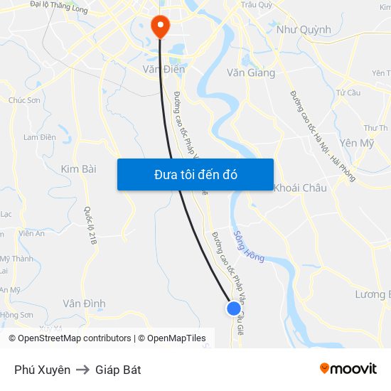 Phú Xuyên to Giáp Bát map