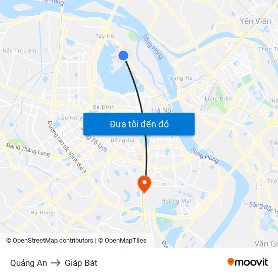 Quảng An to Giáp Bát map