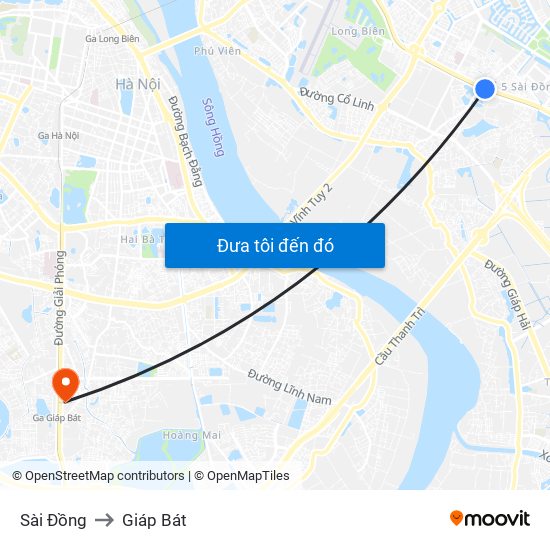 Sài Đồng to Giáp Bát map
