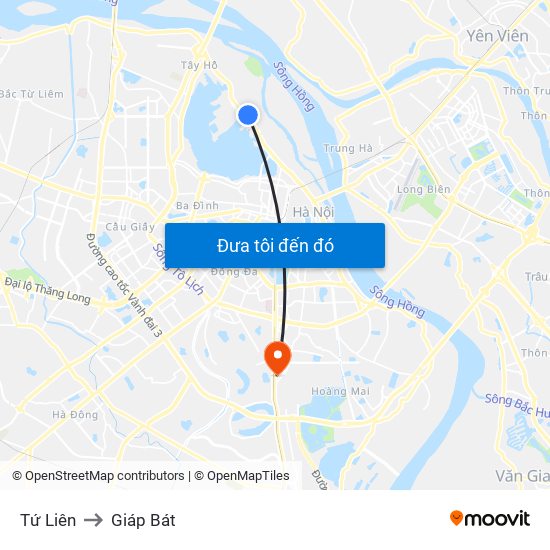 Tứ Liên to Giáp Bát map