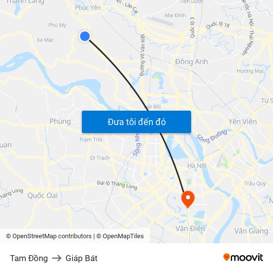 Tam Đồng to Giáp Bát map