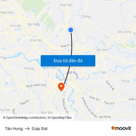 Tân Hưng to Giáp Bát map