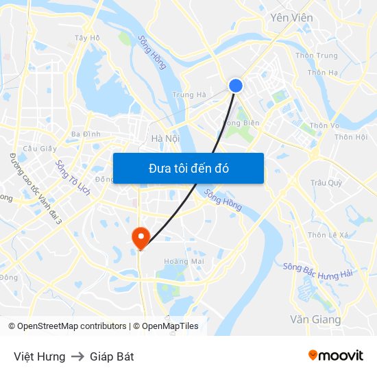 Việt Hưng to Giáp Bát map