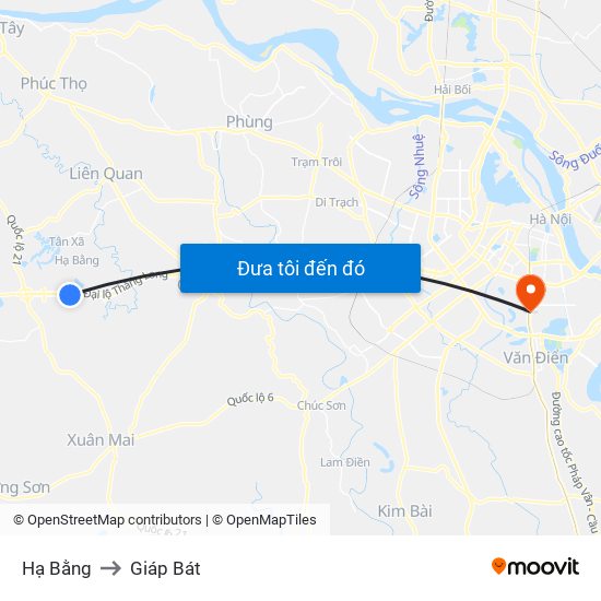 Hạ Bằng to Giáp Bát map