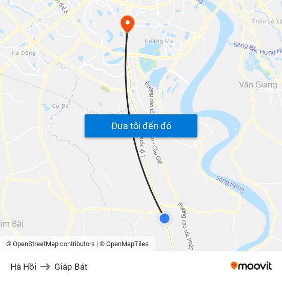 Hà Hồi to Giáp Bát map