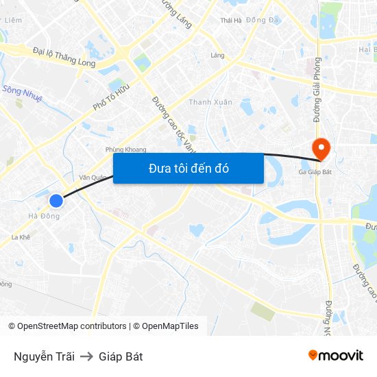 Nguyễn Trãi to Giáp Bát map