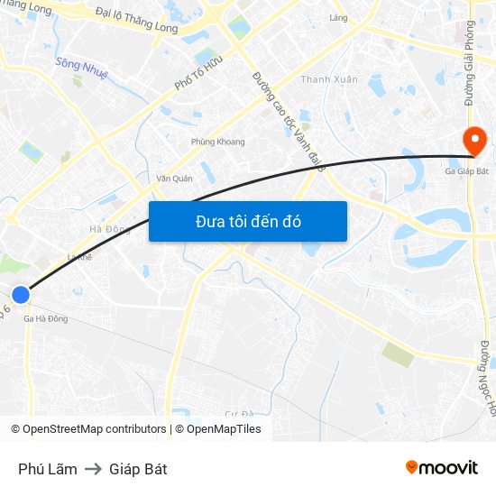 Phú Lãm to Giáp Bát map