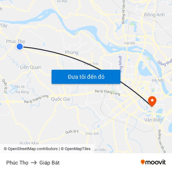 Phúc Thọ to Giáp Bát map