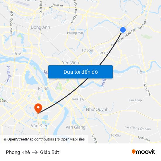 Phong Khê to Giáp Bát map