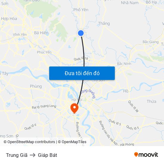 Trung Giã to Giáp Bát map