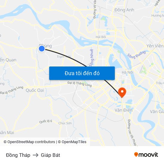 Đồng Tháp to Giáp Bát map