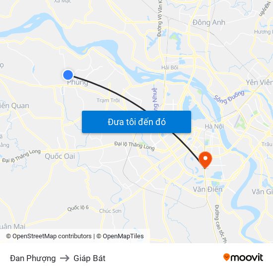 Đan Phượng to Giáp Bát map