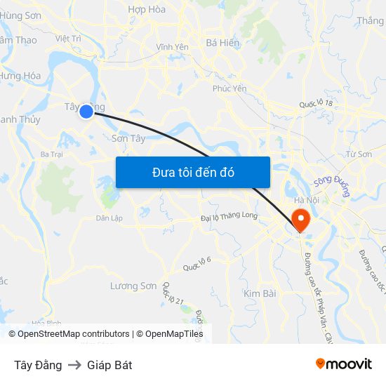 Tây Đằng to Giáp Bát map