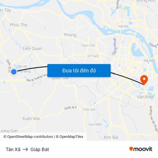 Tân Xã to Giáp Bát map