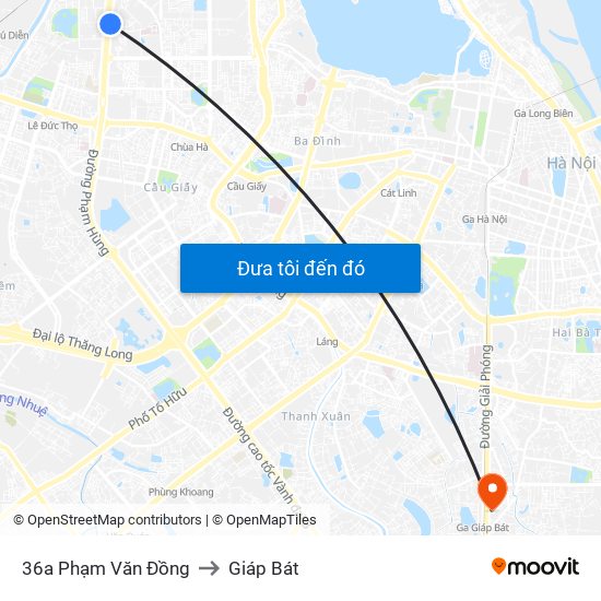36a Phạm Văn Đồng to Giáp Bát map